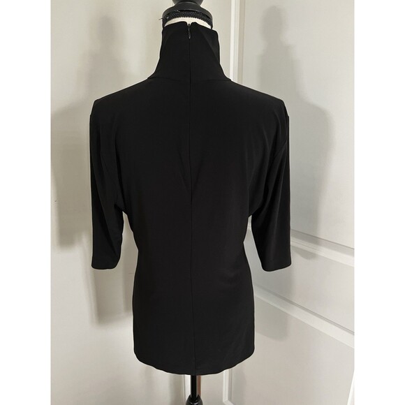 Norman Kamali Black Short Sleeve Mock Neck Blouse Sz XL EUC - Picture 3 of 8